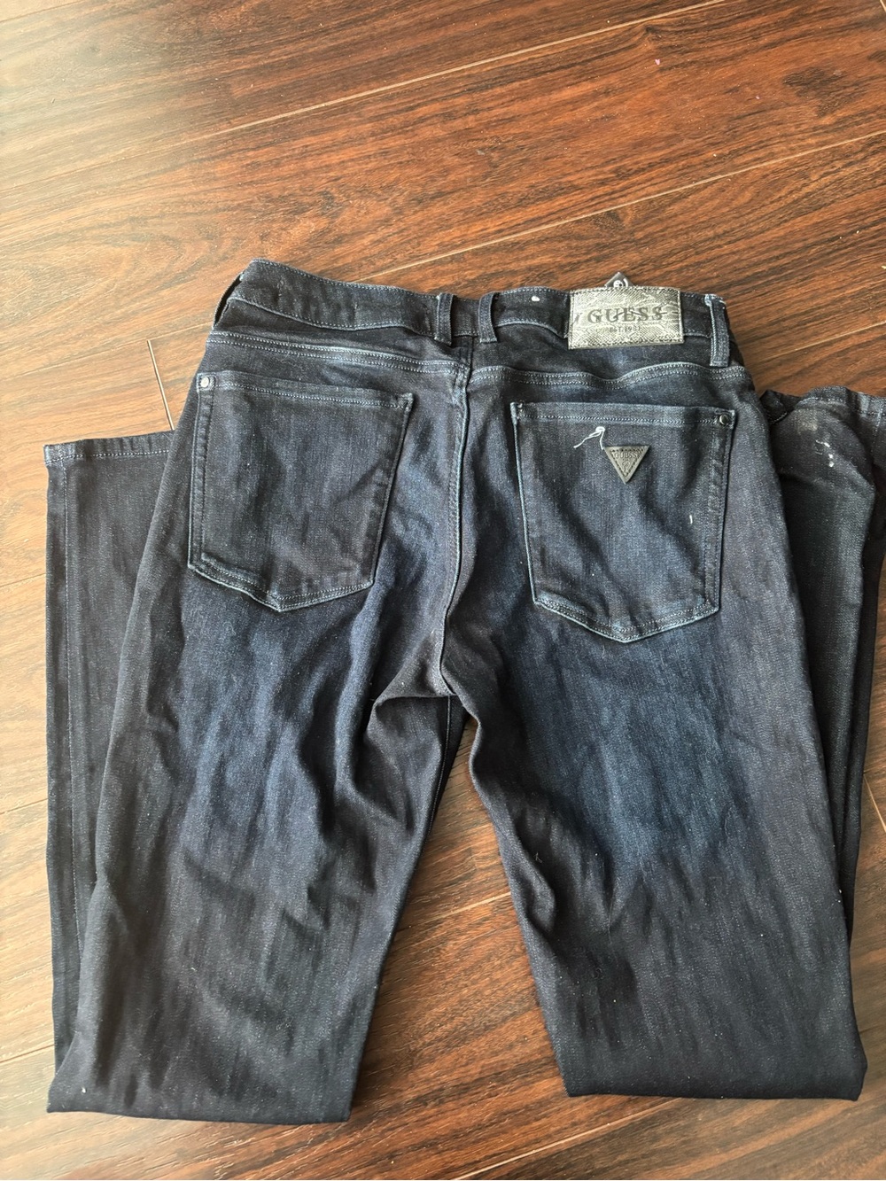 GUESS Dark Blue Slim Straight Jeans with Triangle Logo